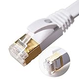 Vandesail® CAT7 High Speed Computer Router Gold Plated Plug STP Wires CAT7 RJ45 Ethernet LAN Networking Cable Professional Gold Headed Network Cable High Speed Premium Quality Cat seven / Patch / Ethernet / Modem / Router / LAN (3 ft-1 meter-White Flat)