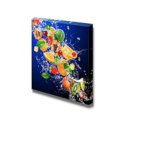 Canvas Prints Wall Art - Tropical Fruits in Water Splash | Modern Wall Decor/Home Decoration Stretched Gallery Canvas Wrap Giclee Print. Ready to Hang - 12" x 12"