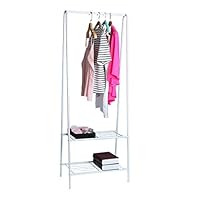 Toonshare Clothing Garment Rack Coat Organizer Storage Shelving Unit Entryway Storage Shelf with 2-Tier Metal Shelf in White, 23.2 x 14.6 x 64.2 inches