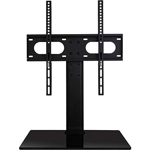 WALI Table Top TV Stand with Glass Base and Security Wire Fits Most 32 to 47 inch LED, LCD, OLED and Plasma Flat Screen TV with VESA up to 400 by 400mm (TVDVD-01), Black