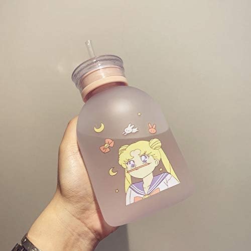 Qiong YaoTIAN Waterbottle Sailor Moon Transparent Plastic Water Bottle Cartoon Frosted Water Bottles Leak-Proof Drinkware Cute Student Girl Cup (Capacity : 500ml, Color : 5)