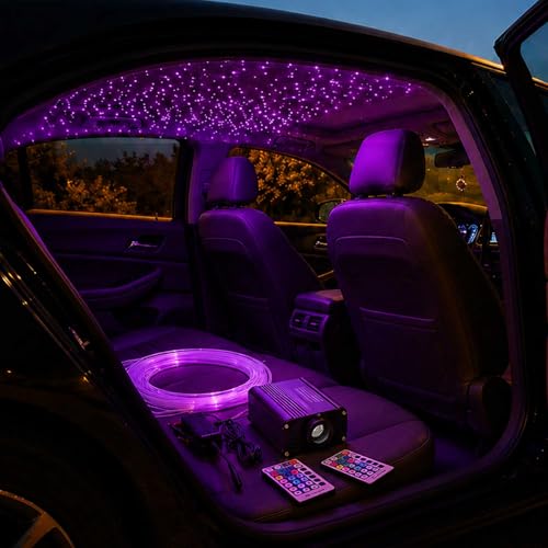 DEWEL Fiber Optic Light, 16W RGBW Starry Sky, 450pcs 0.75mm*2m LED for Home/Car, 28 Key Remote Control/Starry Sky Ceiling Lights Kit for Ceiling Room Decor