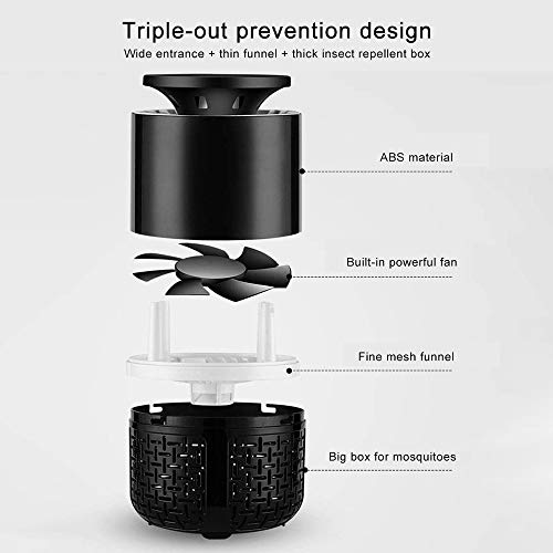 Huahua - Lámpara antimosquitos, usblámpara mosquitera con 360 ° UV LED, con ventosa dispersor, para moscas y mosquitos, para casa, oficina, patio, cocina, Negro