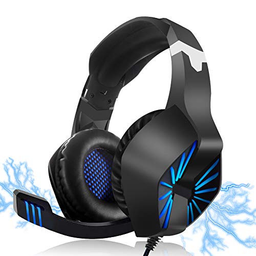 RegeMoudal Gaming Headset for Xbox One, PS4, PC, Noise Cancelling Over Ear Headphones Mic, Blue LED Light, Subwoofer Surround, Soft Memory Earmuffs for PC Laptop Tablet and Smart Phone - Thumbnail 7