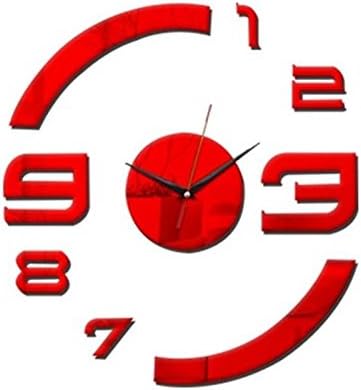 DIY Patterns Creative Mirror Surface Wall Clocks, Living Room Bedroom Wall Decorative Wall Sticker Watches (Item02-Red)