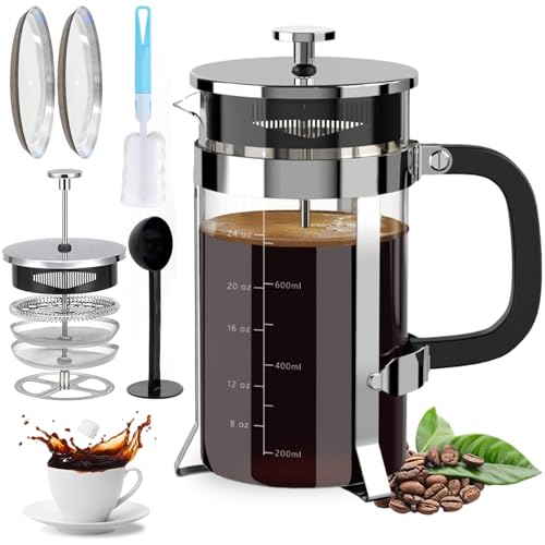 Prensa Francesa De Vidrio,Cafetera Prensa Francesa 1 Litro De Vidrio Resistente a Altas Temperaturas y Acero Inoxidable, Para Preparar Café o Tisana, Ideal Para Café Molido e Infusiones (Transparente)