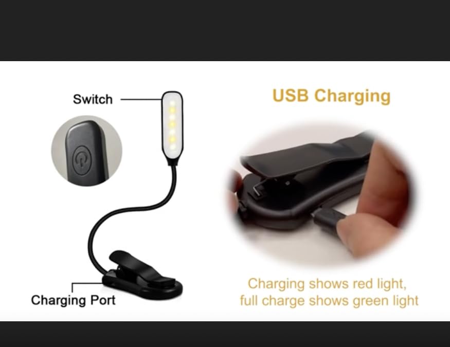 Rechargeable Mini Reading Night Light LED 3-Level Warm Cool White Flexible Easy Lamp Clip