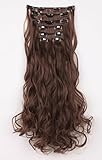 SWACC Women 20 Inches Curly Full Head 7 Separate Pieces Heat Resistance Synthetic Hair Clip in Hair Extensions (Dark Brown/Medium Auburn Mixed-4/30#)