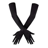 SAVITA Long Black Elbow Satin Gloves 21" Stretchy 1920s Opera Gloves Evening Party Dance Gloves for Women