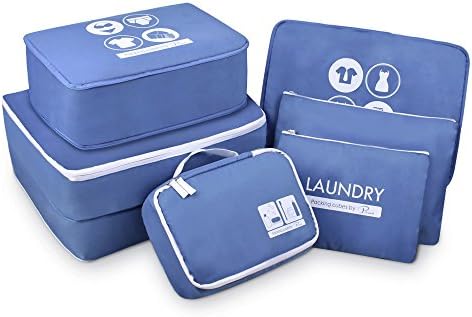 6 Set Packing Cubes – Lightweight Travel Luggage Packing Organizers Water Resistance Compression Pouches with Laundry Bag (Blue)