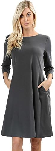 Aline Dress for Women - Tshirt Dress - Swing Dress with Pockets (Ash Grey, X-Large)