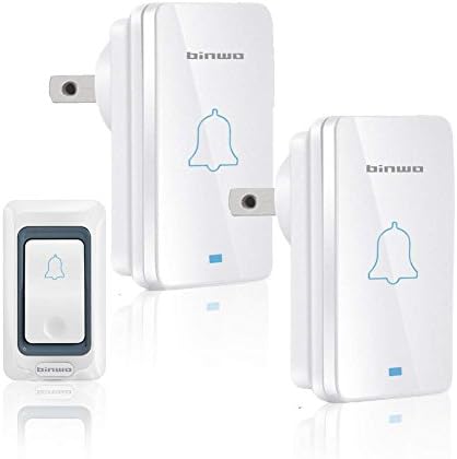 Wireless Doorbell, Binwo Waterproof Door Chime Kit (1Transmitter+2Receivers White)