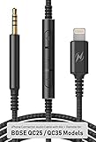 Audio Cable for Bose QC25 / QC35 / Noise Canceling 700 Headphones with iPhone Connector - Replacement Aux Cord w/ In-line Remote Mic, Volume Control (Black)