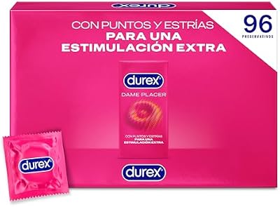 Pacote de preservativos durex give me pleasure, com pontos e estrias para estimulação extra, 96 preservativos