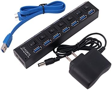 SiGuTie 7 Port USB 3.0 Hub with Power Adapter High Speed Data Transfer Ports Splitter Individual On/Off Switches Portable for PC, Hard Driver, iMac, MacBooks, Printer