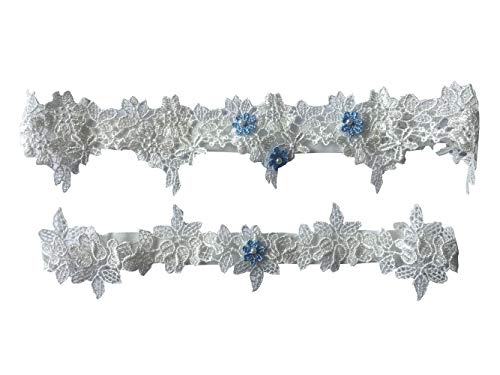 YuRong Wedding Floral Garter Set Beaded Lace Garter Set Bridal Garter G02 (Sky blue)