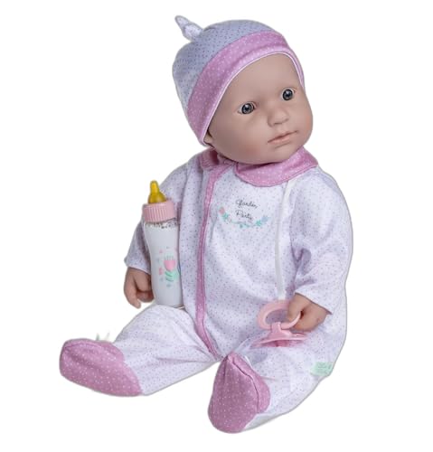 La Baby Caucasian 20-inch Small Soft Body Baby Doll | JC Toys - La Baby | Washable |Removable White and Pink Outfit w/Hat, Pacifier & Magic Bottle | for Children 12 Months +