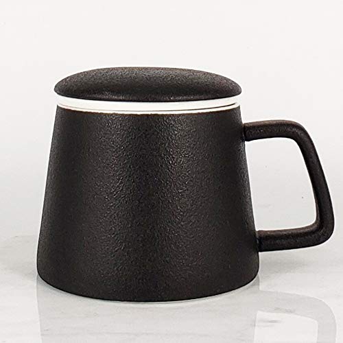 BPFY 13.5 Ounce Black Porcelain Tea Mug With Infuser and Lid, Ceramic Coffee Cup, Tea Cups for Loose Leaf Tea, Milk, Cocoa