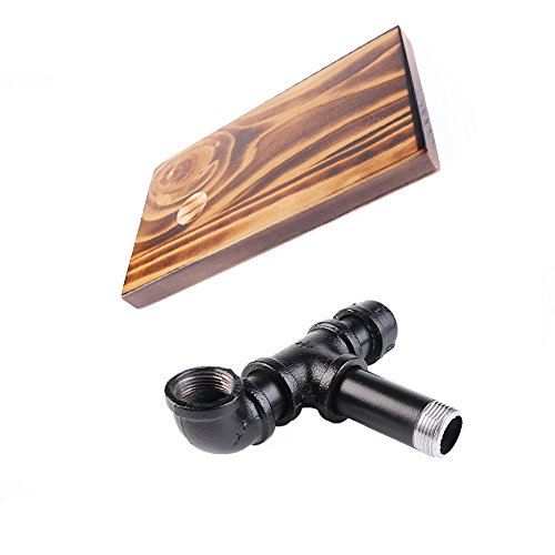 Industrial Toilet Paper Holder with Wooden Shelf Metal Wall Storage Iron Pipe Missingift Tissue Roll Hanger (Single Faced)