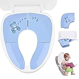Ilyever Portable Folding Reusable Travel Toilet Potty Training Seat Covers Liners with Carry Bag for Babies, Toddlers and Kids, Blue