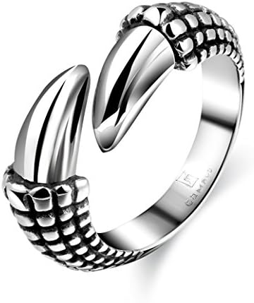 SHARON Cat Men Retro Horns Scale claws Stainless steel Halloween Theme Monster Vampire Ring Size 8-11