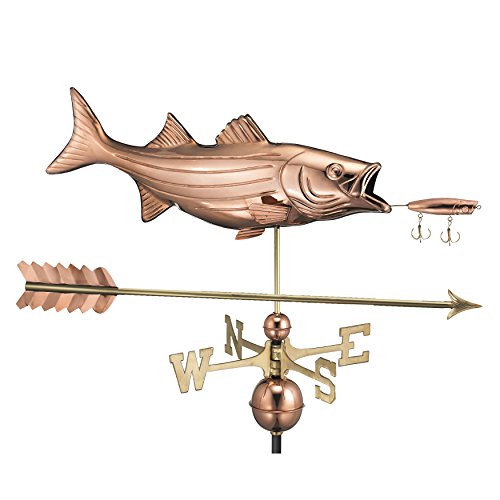 Good Directions Bass with Lure and Arrow Weathervane, Pure Copper, Fish