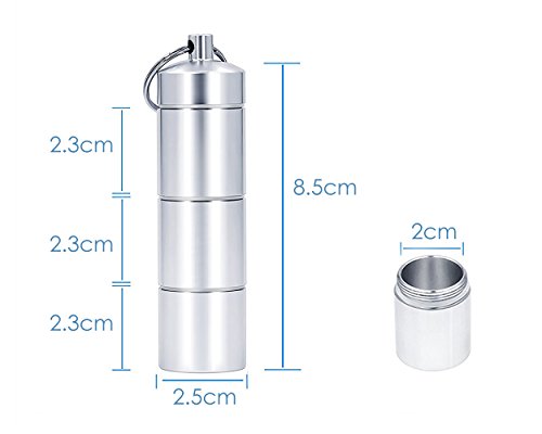 Ace Select Pill Organizer Box, 3 Compartments Aluminum Alloy Waterproof Keychain Medicine Containers for Outdoor Travel Camping, Pill Case for Purse or Pocket