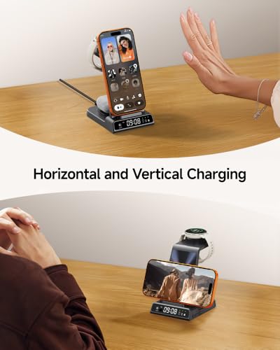 SwanScout Charger for Garmin Watch, 3 in 1 Wireless Charging Station for Vivoactive/Venu/Forerunner/Instinct/Fenix/Epix, Charger Stand for Samsung S25, for iPhone, for AirPods/Galaxy Buds (No Adapter)