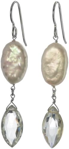 Mint Green Amethyst and Coin Freshwater Cultured Pearl Natural Gemstone Sterling Silver Handmade Earrings by ASHANTI