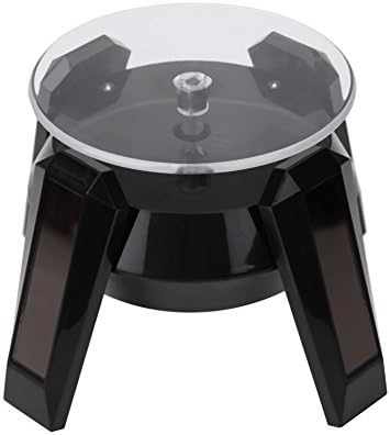 Merchandise Display Base Electric Rotating Turntable Solar Powered 360 Degree Jewelry Display Stand with LED Light (Black)