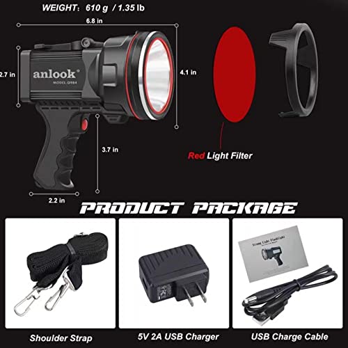 anlook Rechargeable Spotlight, Flashlight High Lumens 100000 LED