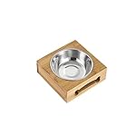 Single Pet Raised Bowl Stainless Steel Solid Bamboo Elevated Perfect Platform for Eating and Licking