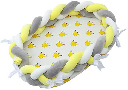 LWKBE Portable Baby Crib Nest Bed Newborn Lounger Sleeper Knotted Braided Infant Nursery Decor Cradle Bumper (31.5" x 19.7"),Yellow