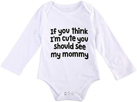 Lefyira Baby Boy Girl Bodysuit Long Sleeve Top Letter If You Think I'm Cute You Should See My Mommy/Daddy One-Piece Romper (White, 70)