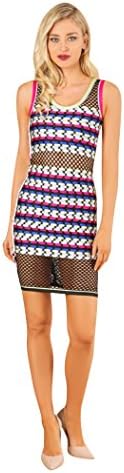 WOW Couture Women's Sleeveless Round Neck Basket Weave Mesh Body Con Dress, Black/Multi, Small