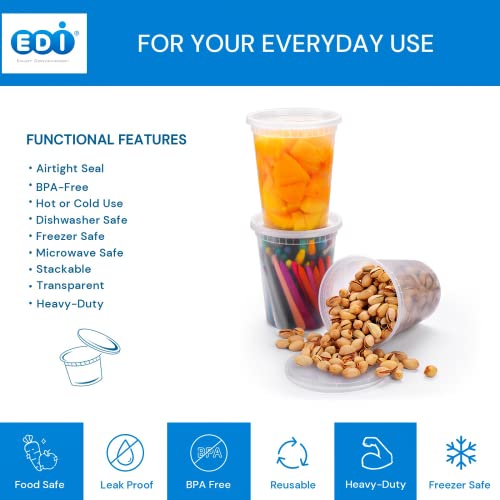EDI [32 OZ, 40 Sets] Plastic Deli Food Storage Containers with Airtight
