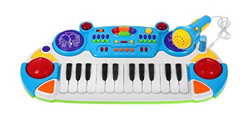 O.B Toys&Gift Musical Kids Electronic Keyboard 24 Key Piano Music Instruments w/ Microphone & Stool , Organ for Kids (Blue)