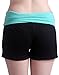 HDE Women's Activewear Colorblock Stretch Foldover Workout Yoga Fitness Shorts (Black and Teal, X-Large)