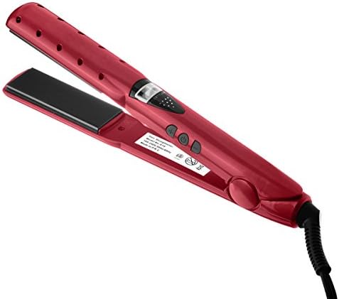 Hair Straightener, Cooliss 1.4 Inch Professional Anti Static Ceramic Electric Hair Straightener, Straight Hair Splint with Dual Voltage, LCD Display (Red)