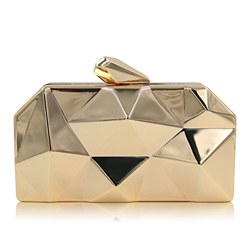 Milisente Women Fashion Metal Evening Handbags Geometric Clutches Purses Bag (Gold)