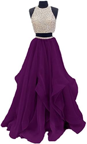 Dressytailor Two Piece Floor Length Organza Prom Dress Beaded Evening Gown