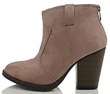 Soda Women's Albert Faux Suede Cowboy Pull-Tab Stacked Heels Ankle Booties