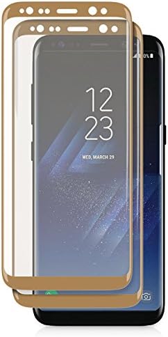TortugaArmor 3D Curved Edge Scratch Resistant 9H Tempered Glass Screen Protector Compatible with Samsung Galaxy S8 Plus, Gold [2 PACK]