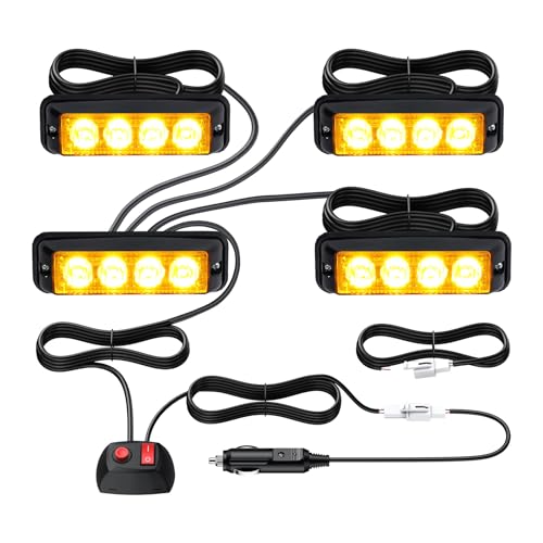 41oS3hveq7L Justech 4Er Warnlicht Stroboskoplicht Bernstein Warnung Beacon Mit Kfz-Ladegerät Notfall Licht Achtung Blinklicht 12V 24V Universal Für Auto Fahrzeug Truck Trailer Caravan Camper Van