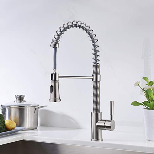 Pre-rinse Spring Kitchen Faucet with Pull Down Sprayer Delle Rosa Durable and Sturdy Single Handle Brushed Nickel Kitchen Sink Faucet