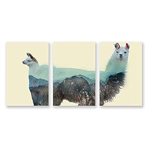 3 Panel Animal with Mountain Pictures Home Wall...