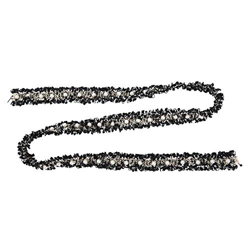 2 Yard Long Lace Edge Long Lace Ribbon Braided Beaded Pearls Trimming Lace Ribbon, Pearl Lace Trim, Home Textile Decorative Part(Black)