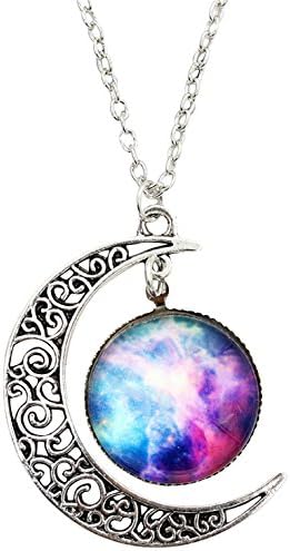 Shally Women's Galaxy &amp; Crescent Cosmic Moon Pendant Necklace 17.5'' Chain Most Gift (Style 11)