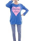 MagicGo Big Girl's Striped Letter Printed Nightgown Set Casual Crew Neck Pajamas