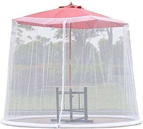 jackfru Patio Umbrella Mosquito Netting, Outdoor Umbrella Table Screen Cover, with Zipper Door and Adjustable Rope, Fits 8-10Ft Outdoor Umbrellas and Patio Tables (White)